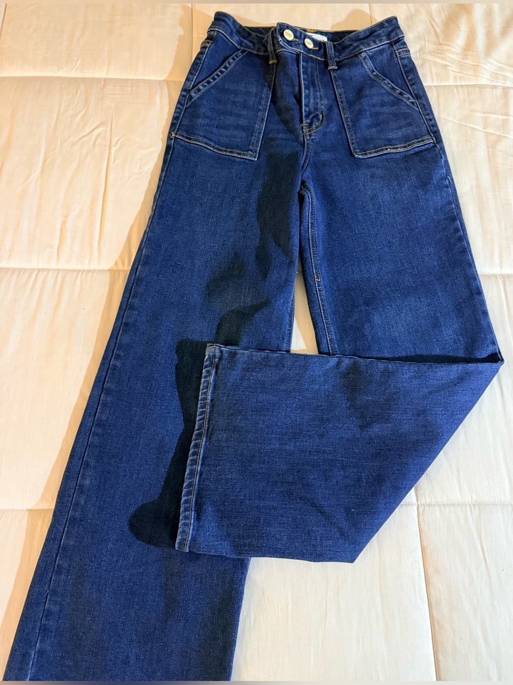 OAT New York chic medium wash high waisted wide leg denim jeans size 2 EC trendy